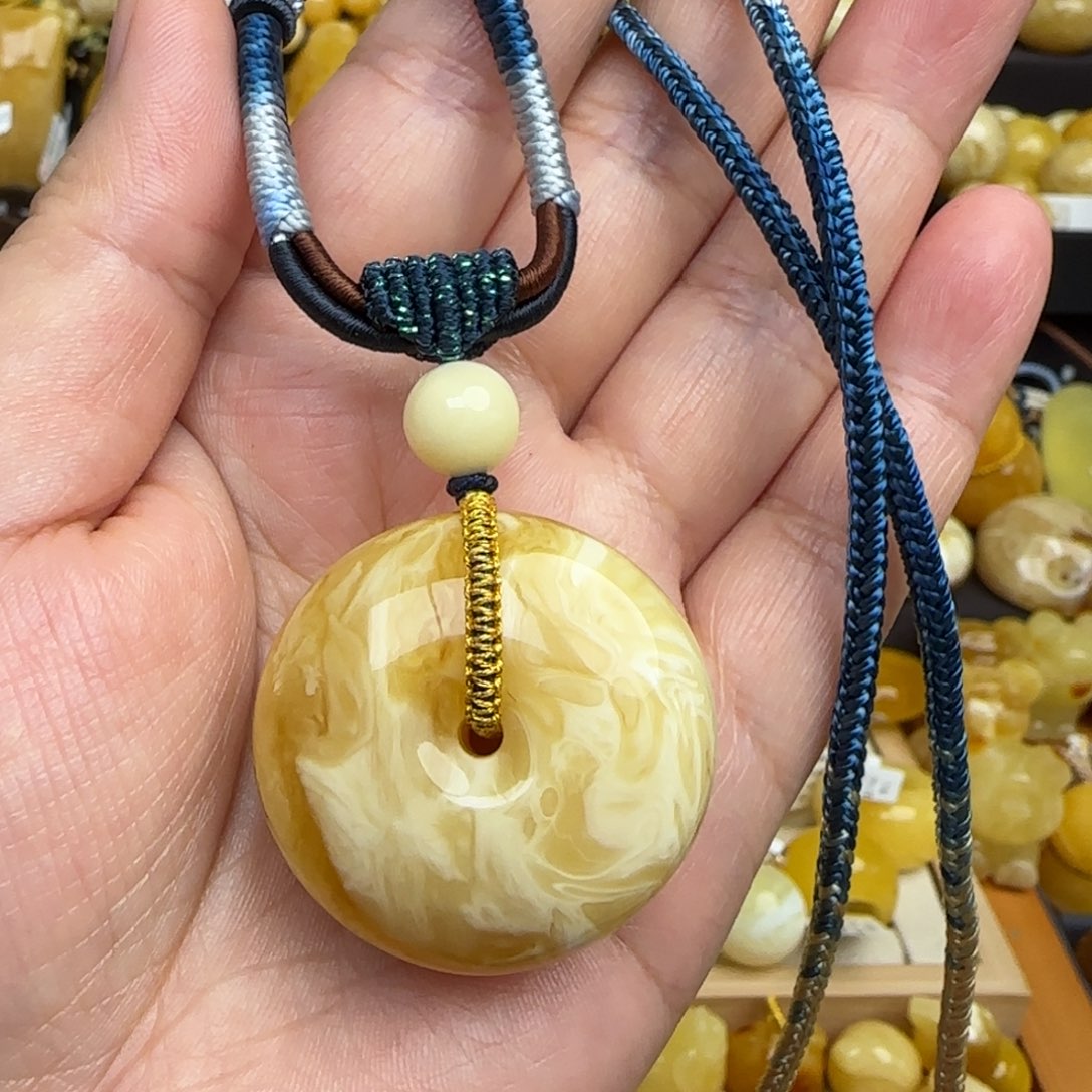 蜜蜡套链未镶嵌天然俄料浓蜡妖花蜜蜡平安扣