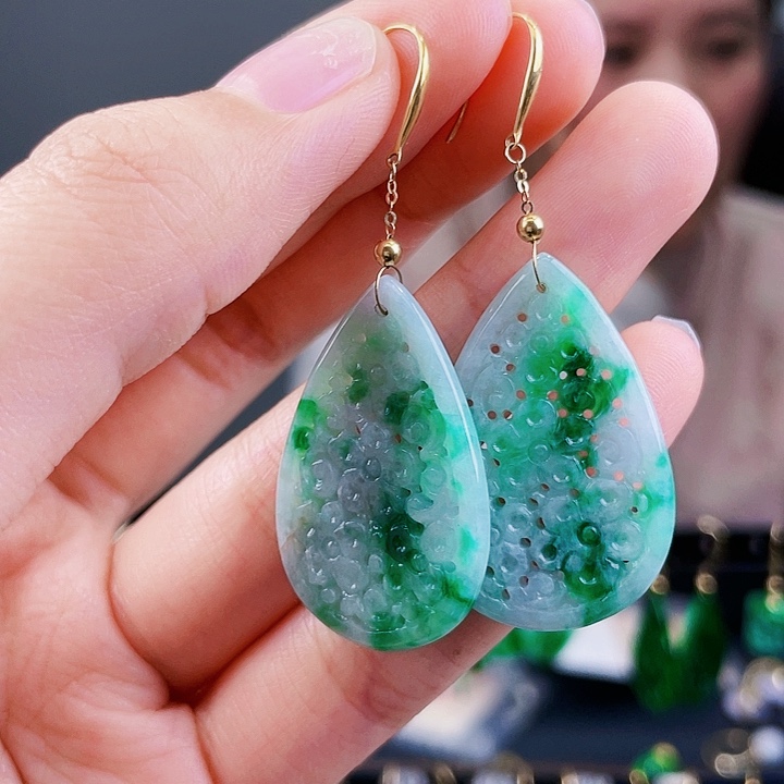 翡翠耳饰18K金镶嵌饰品