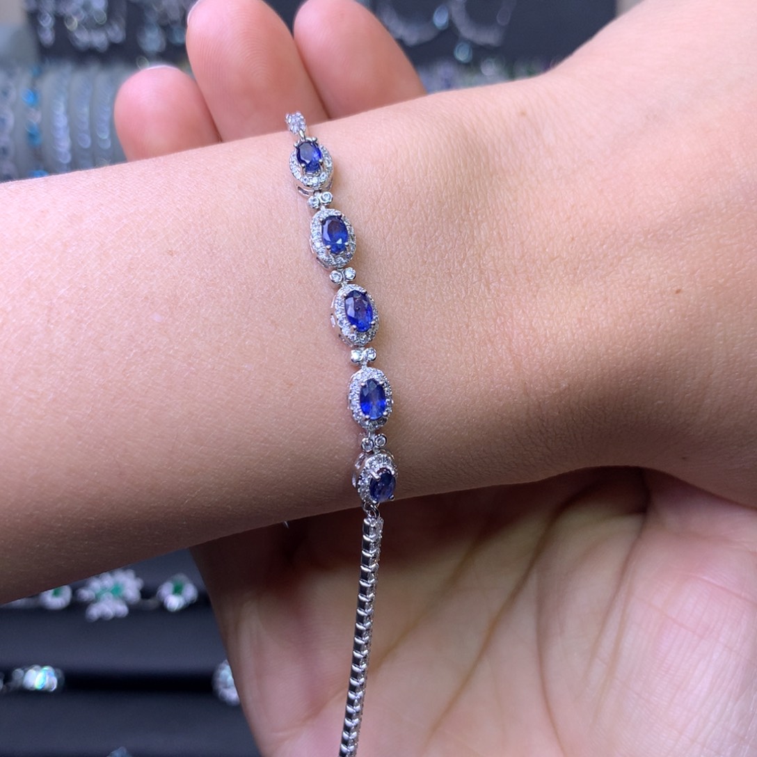 蓝宝石手链银S925镶嵌