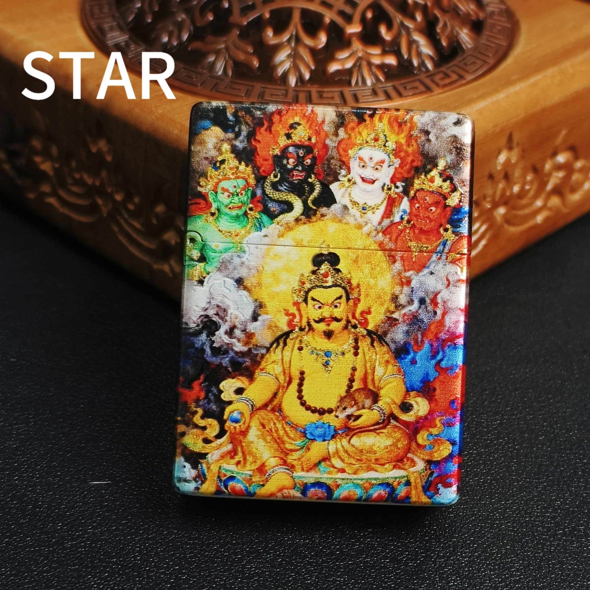 STAR恒星ST9鎏金珐琅彩五色财神创意个性纪念礼盒装礼物打火机