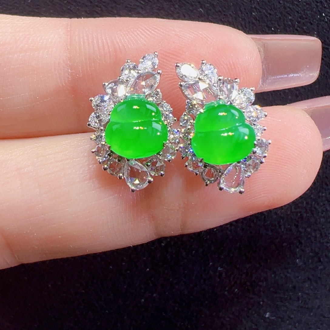 翡翠耳饰18K金镶嵌耳钉