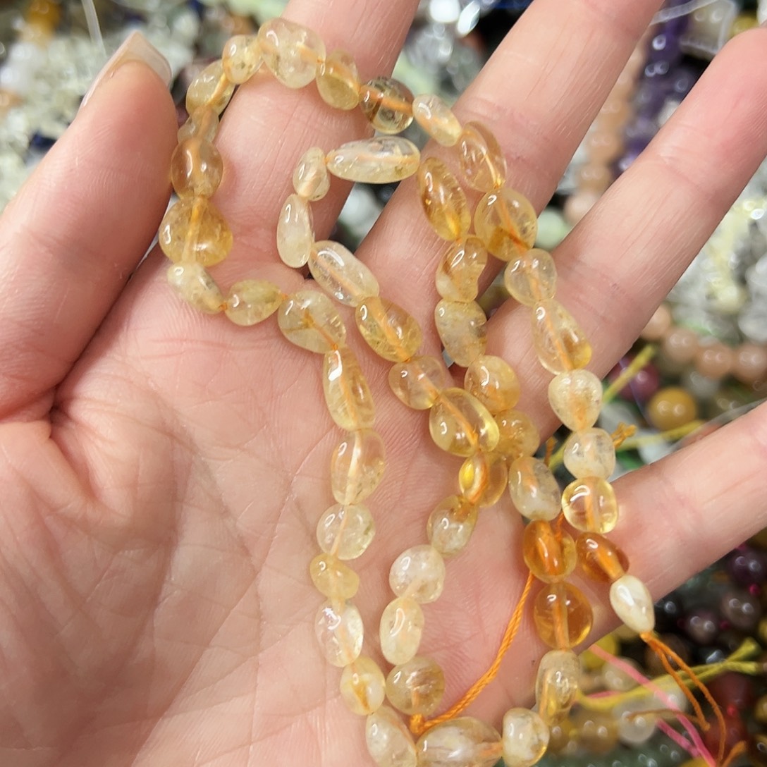 玛瑙/玉髓未镶嵌珠宝半成品，卡6x8暴力黄塔水晶一条