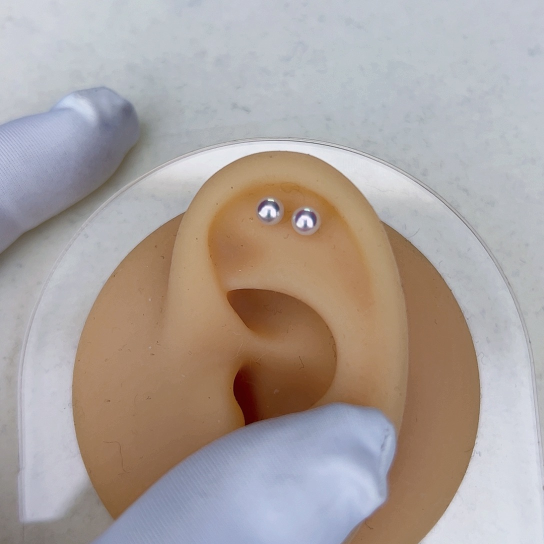 海水珍珠海水akoya天女耳钉3-4mm银S925镶嵌