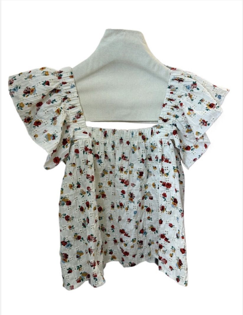 复古方领碎花夏季女装甜美法式泡泡袖短款衬衫