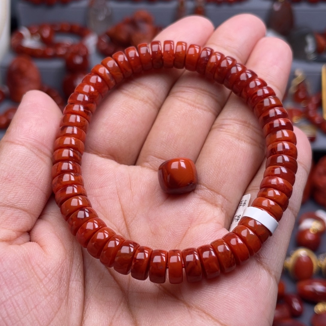 空***云南红玛瑙未镶嵌珠宝奇石单圈➕单珠