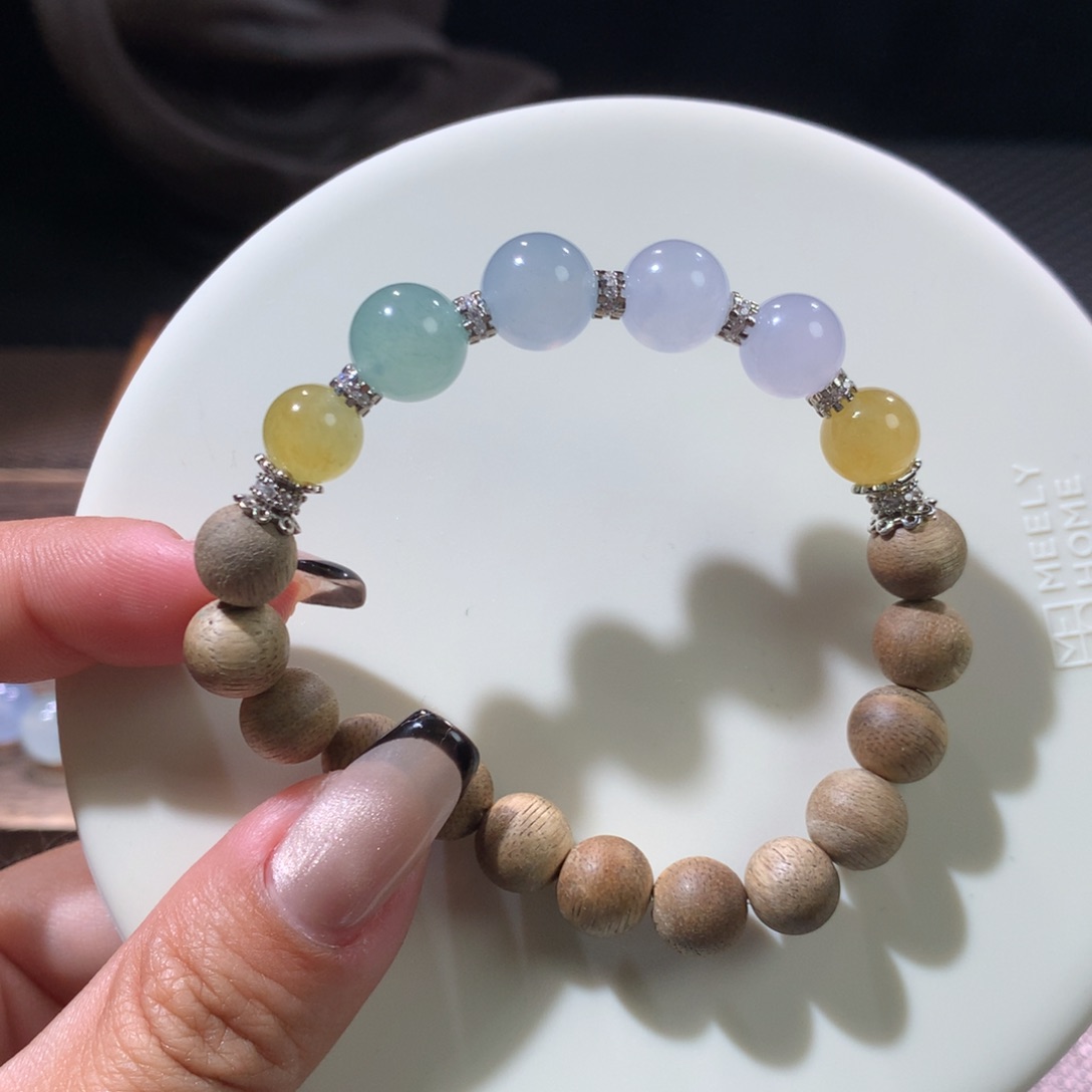 翡翠手串未镶嵌小半串马卡龙