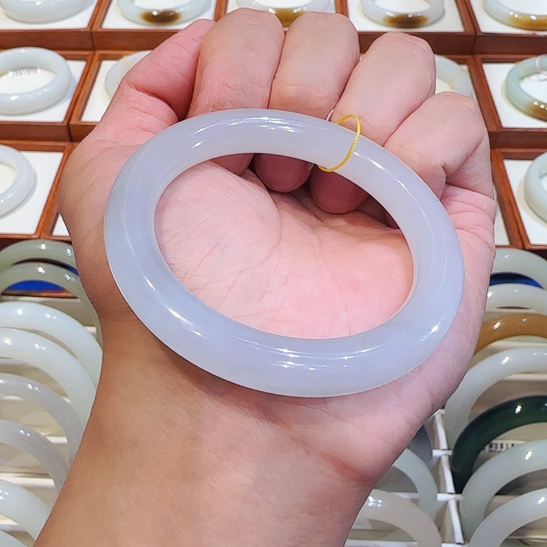 和田玉手镯未镶嵌高冰淡烟紫福镯53 54 55