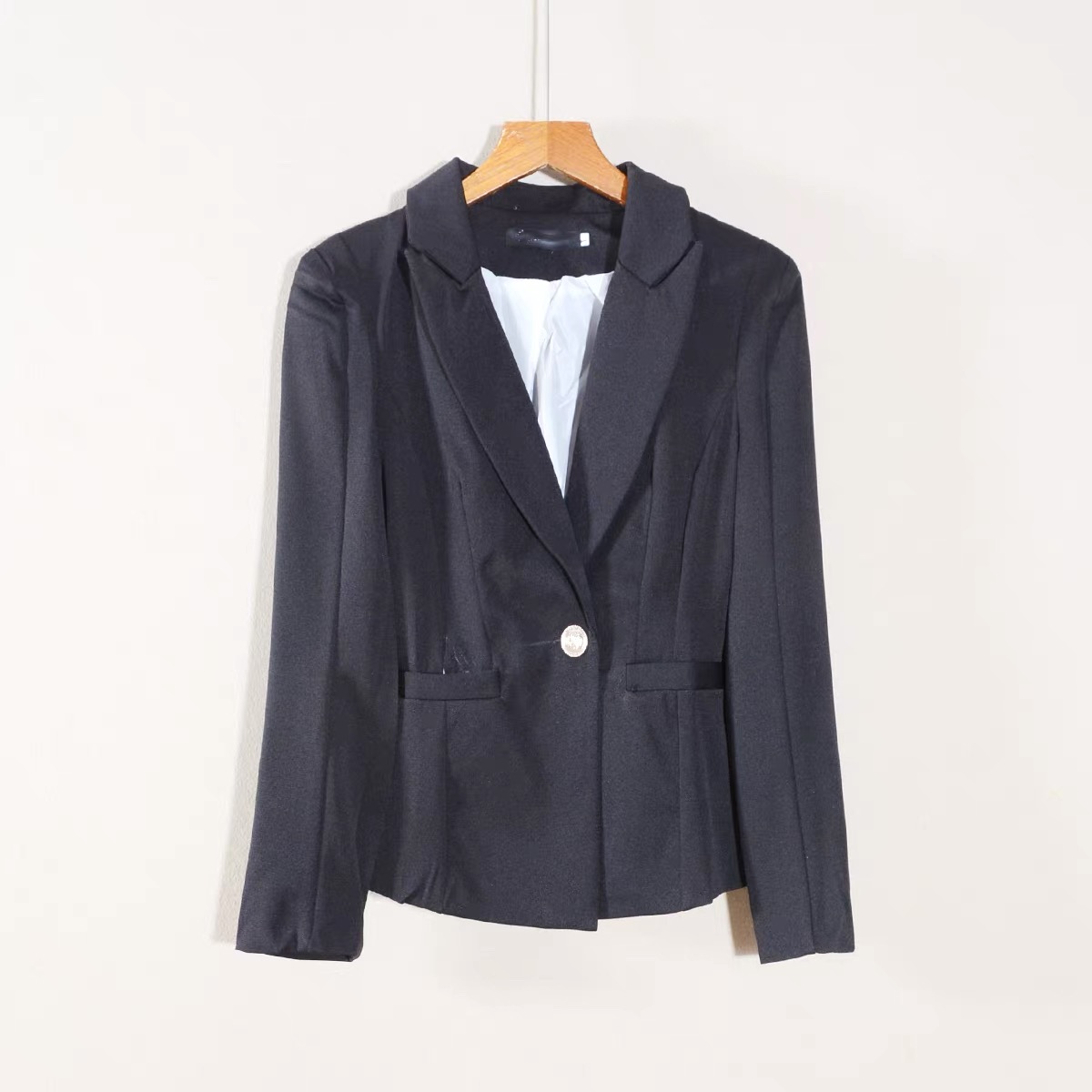 001#职业西服黑色精纺廓形西装女轻职风西装领修身