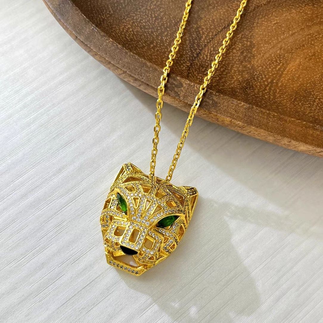 3628---18K金镶嵌豹子项链