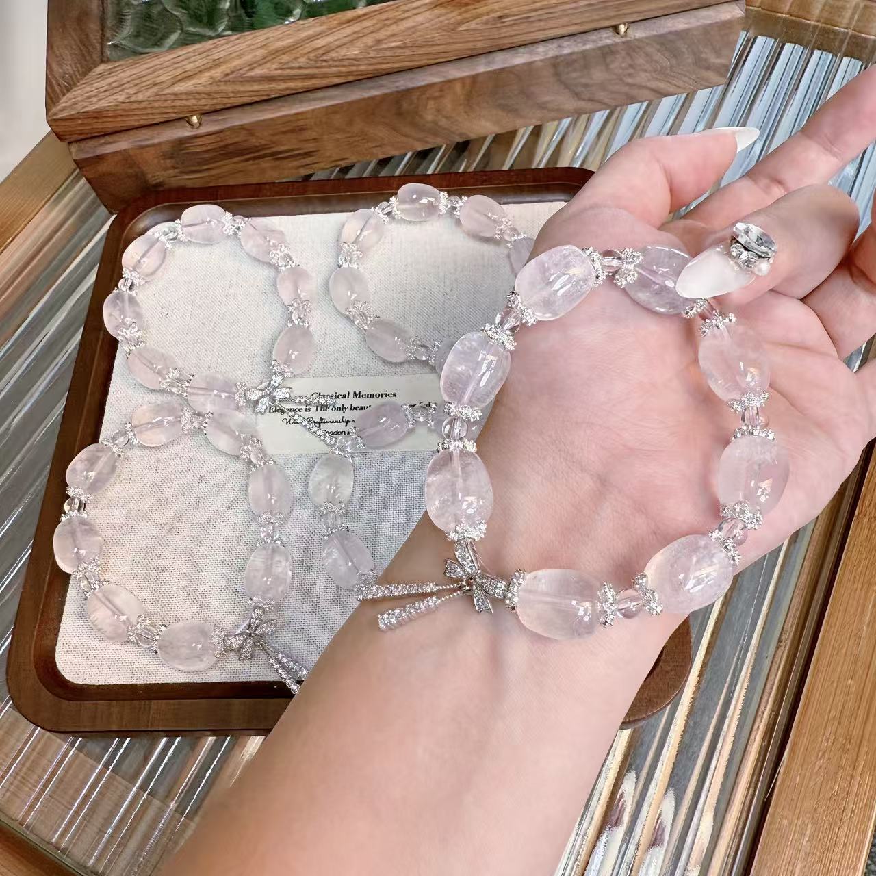 【纯白之恋】天然粉水晶白水晶手串 s291