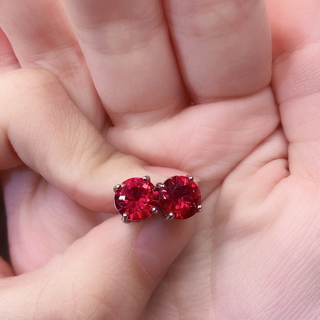 红宝石耳饰银S925镶嵌