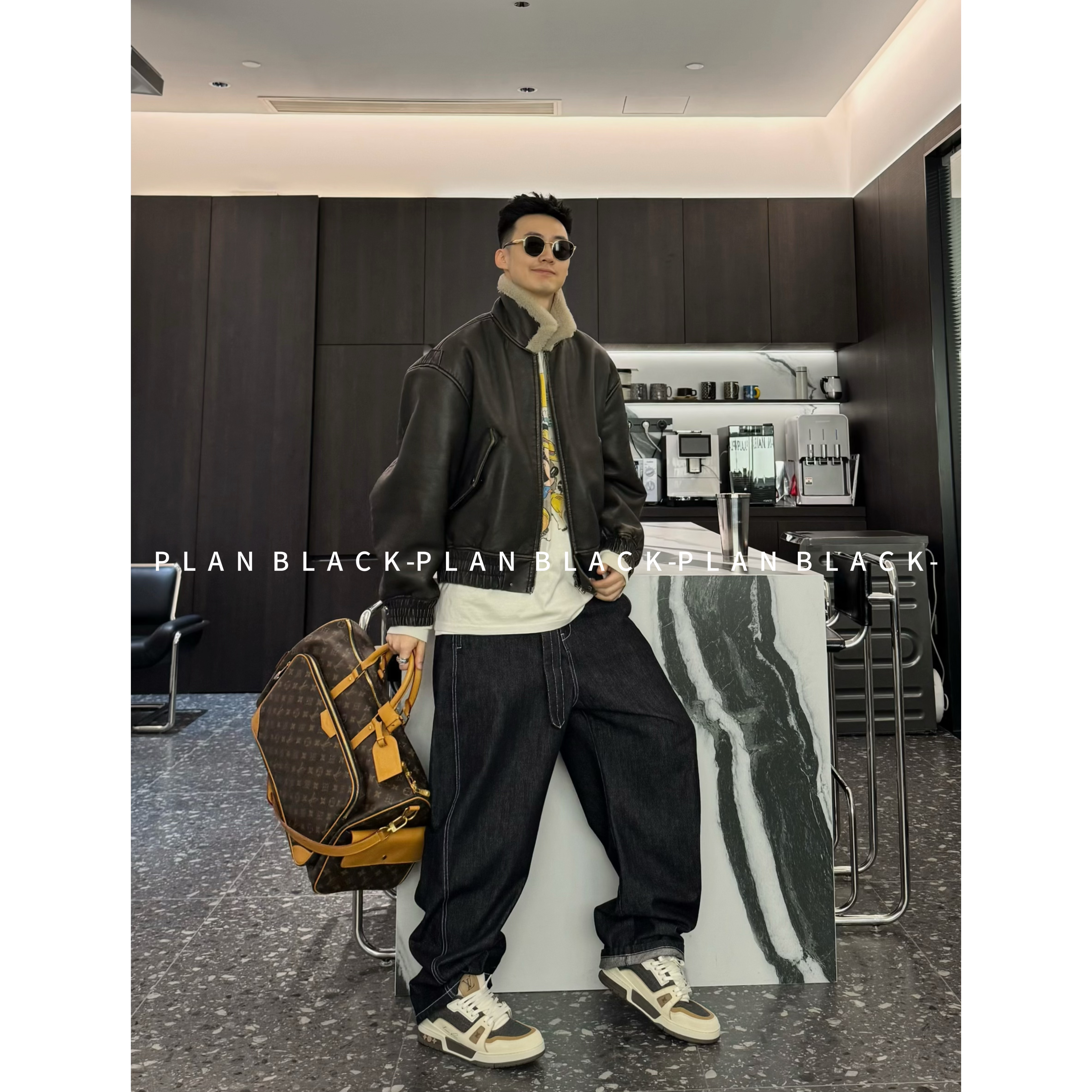 RICH陈发财【飞行员.美式皮毛夹克】复古拼皮！潮搭保暖男外套8231