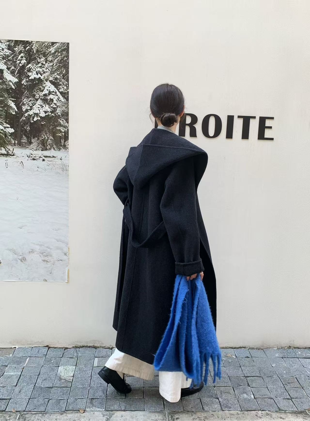 【A501-A600】长款双面厚款毛外套翻领长款秋冬羽外套女