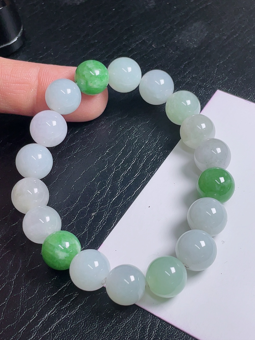 缅甸天然翡翠A货冰种珠子手链，尺寸11.9