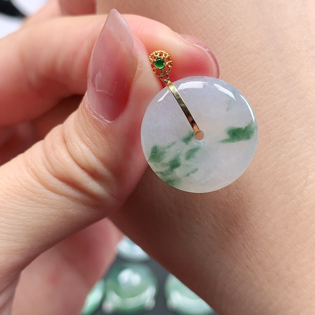 翡翠颈饰18K金镶嵌平安