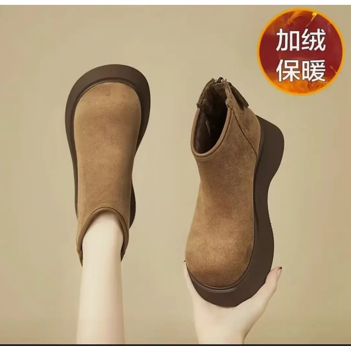 【现货+运费险】A勃肯小个超厚短筒英伦风韩式棉靴复古2025显高棉鞋