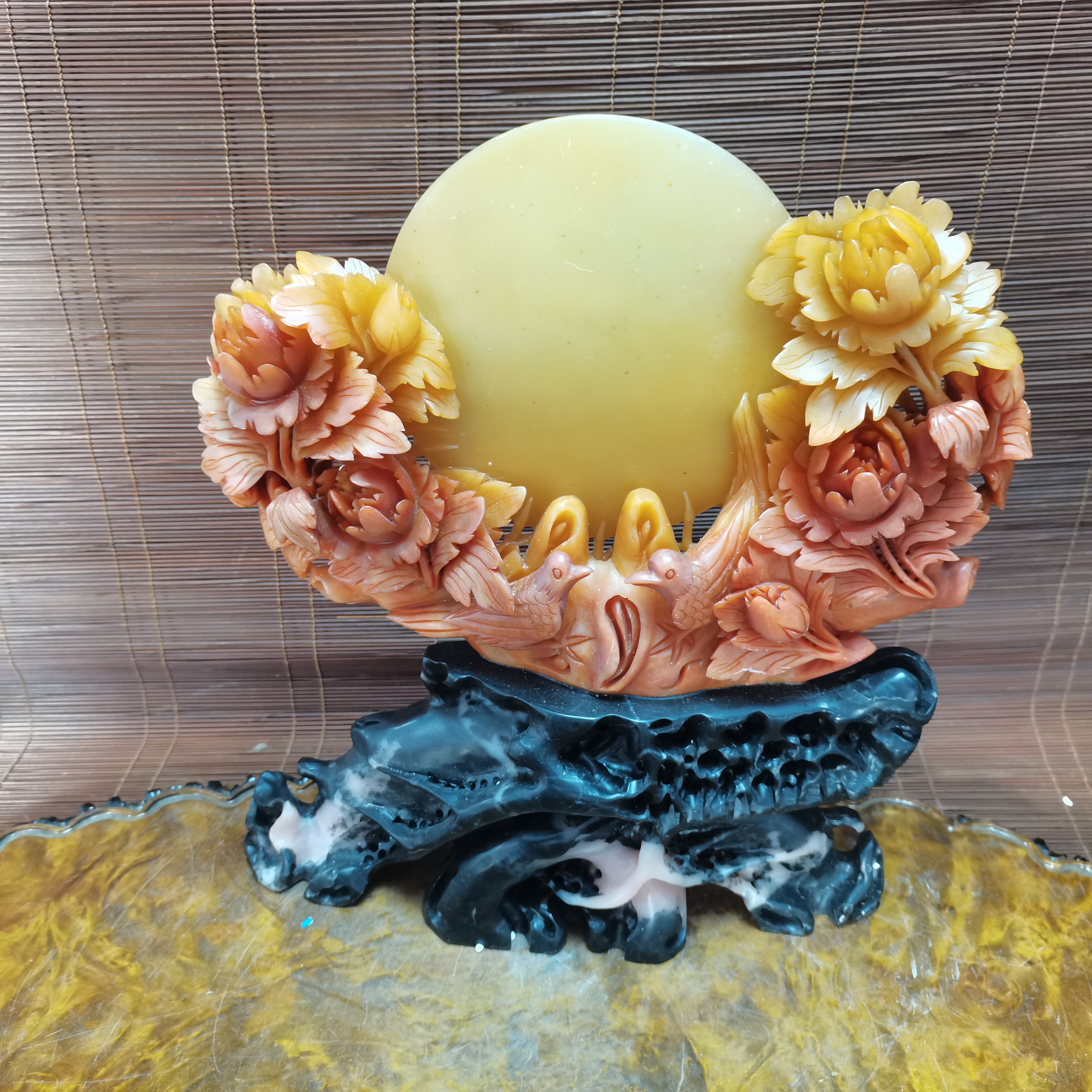 110-18浮雕纹石制摆件礼品茶周边磕伤