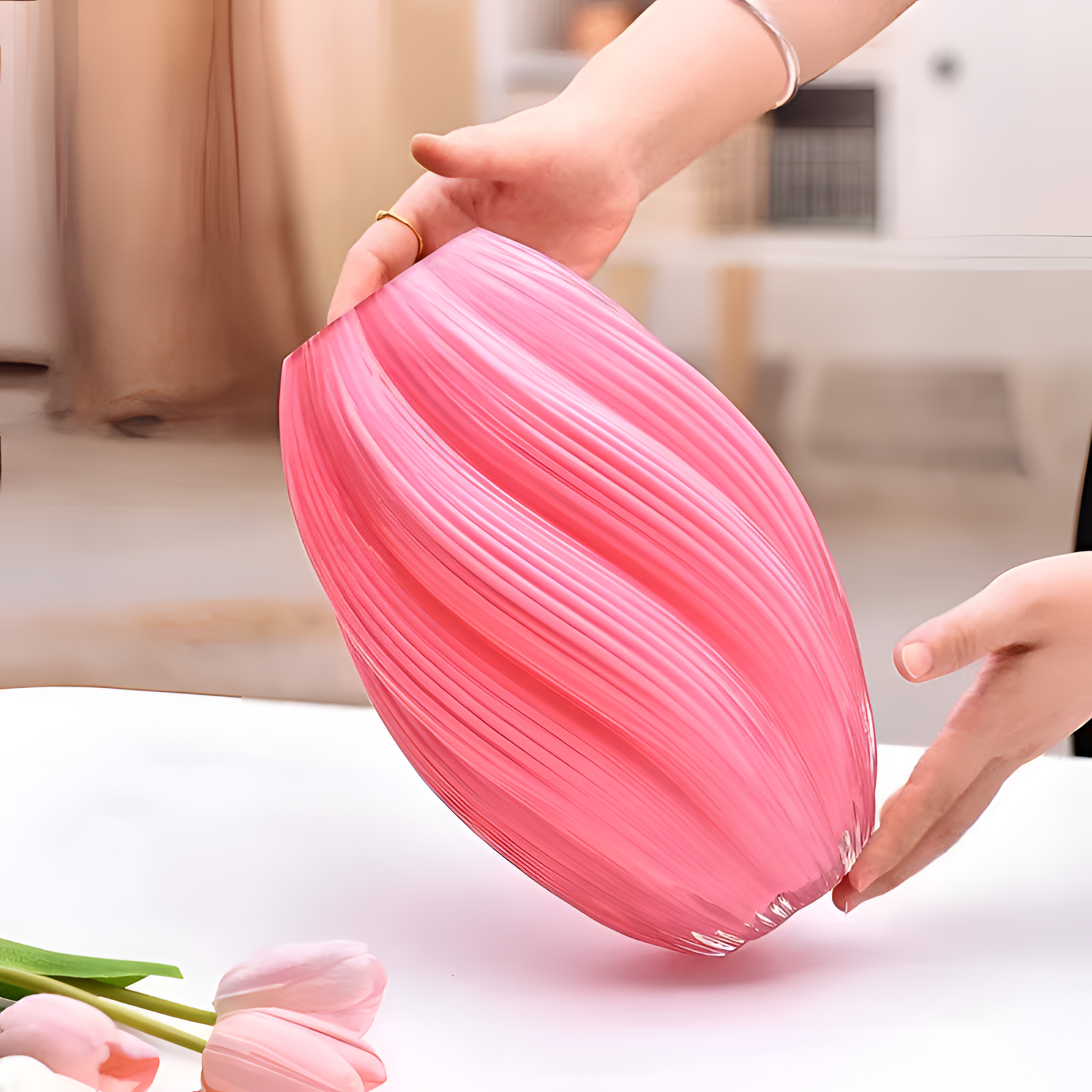 大号简约麦芽糖家居玻璃花瓶大号插花鲜花仿真花器客厅餐桌摆件