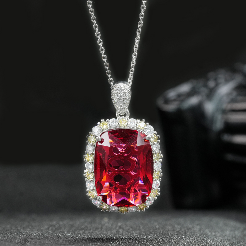 铜合金合成锆石项链 铜合金 合成立方氧化锆 玫红色项链7139-2