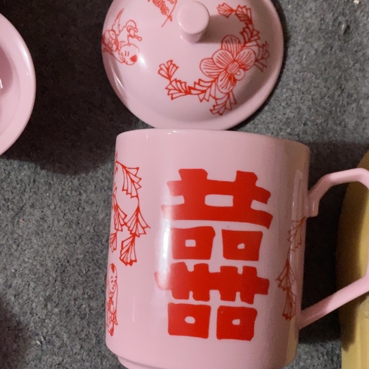 摆件瓷红稀土喜字办公杯
