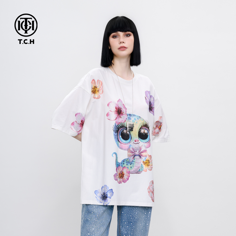 TCH服饰店播-潮牌时尚蛇个性百搭短袖T恤潮男女同款T75B106017