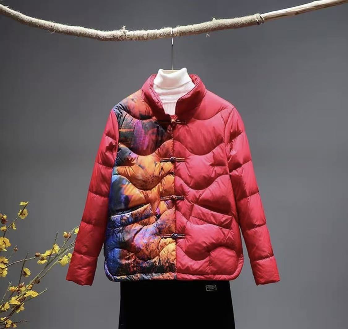 两色拼接民族风羽绒棉衣时尚冬季女装时尚风