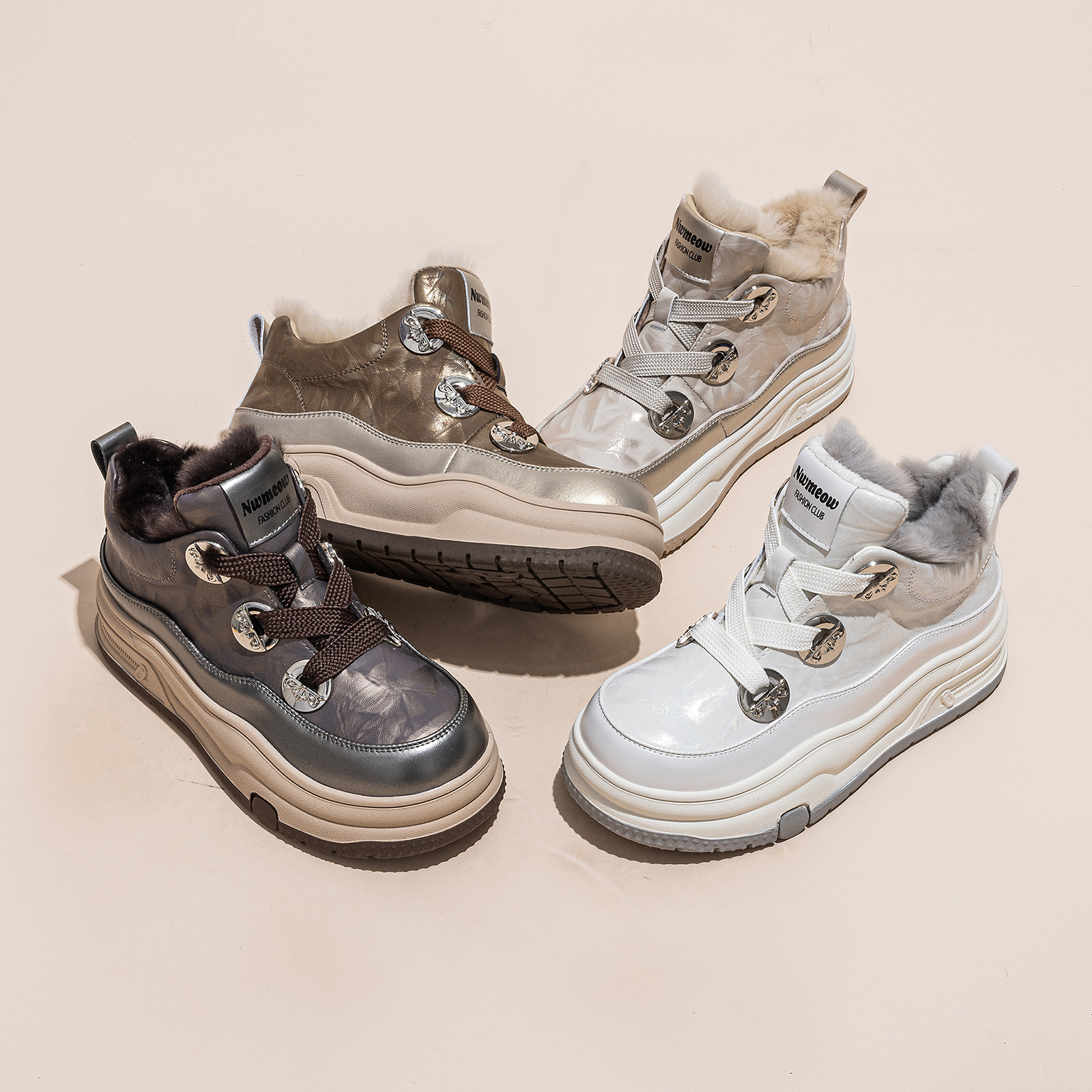 增高5CM雪地靴女2025年冬季新款厚底加绒厚绒真皮真毛百搭小白鞋