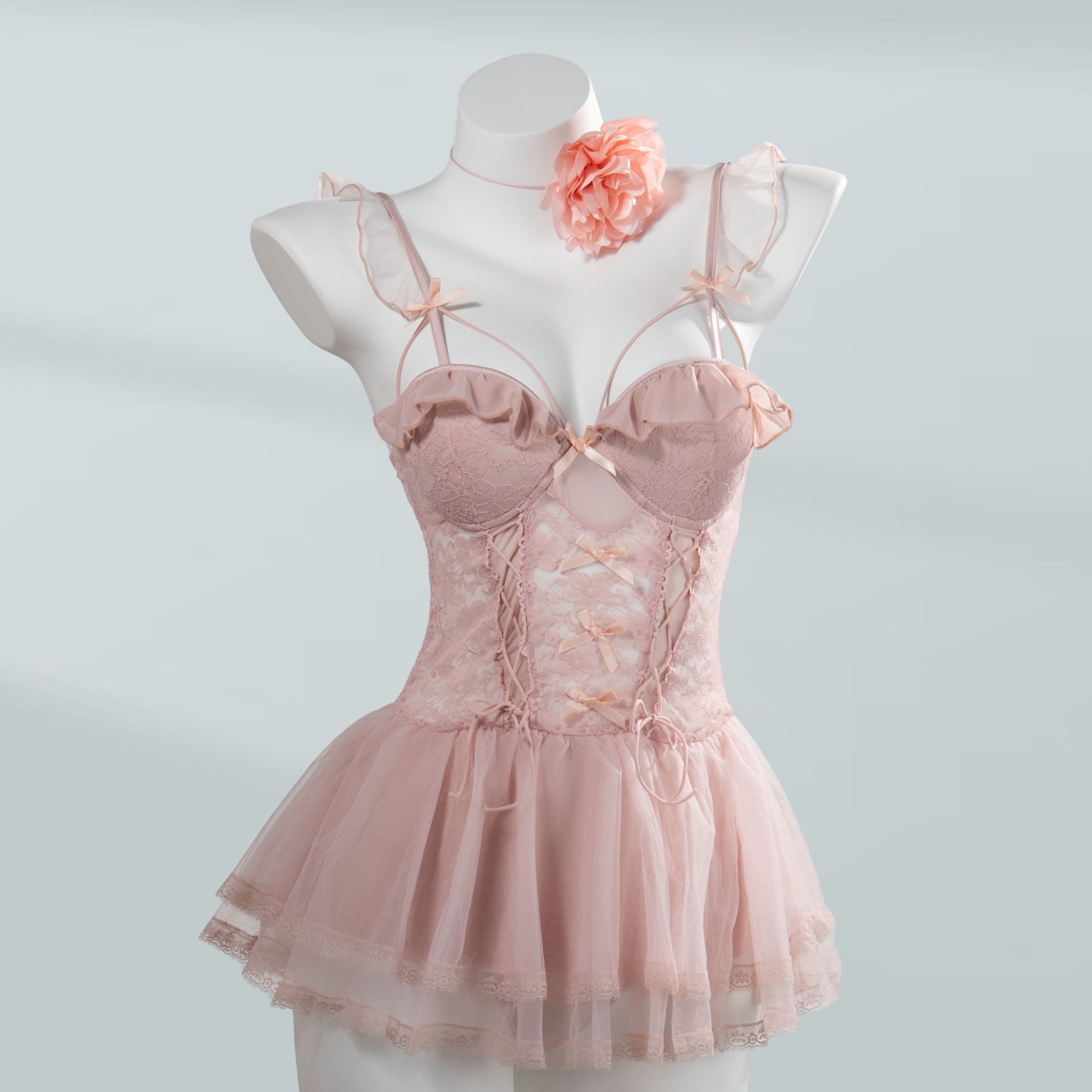 垂涎【80-200斤】镂空纯欲性感蕾丝蓬蓬裙可爱睡衣 瑰4519