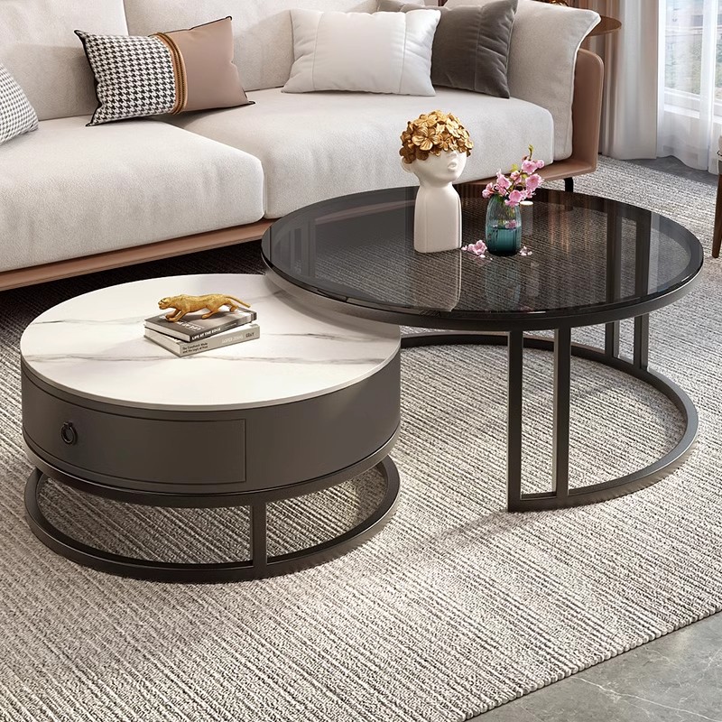 简易网红圆形岩板折叠小茶几客厅家用出租房专用小户型岩板茶几