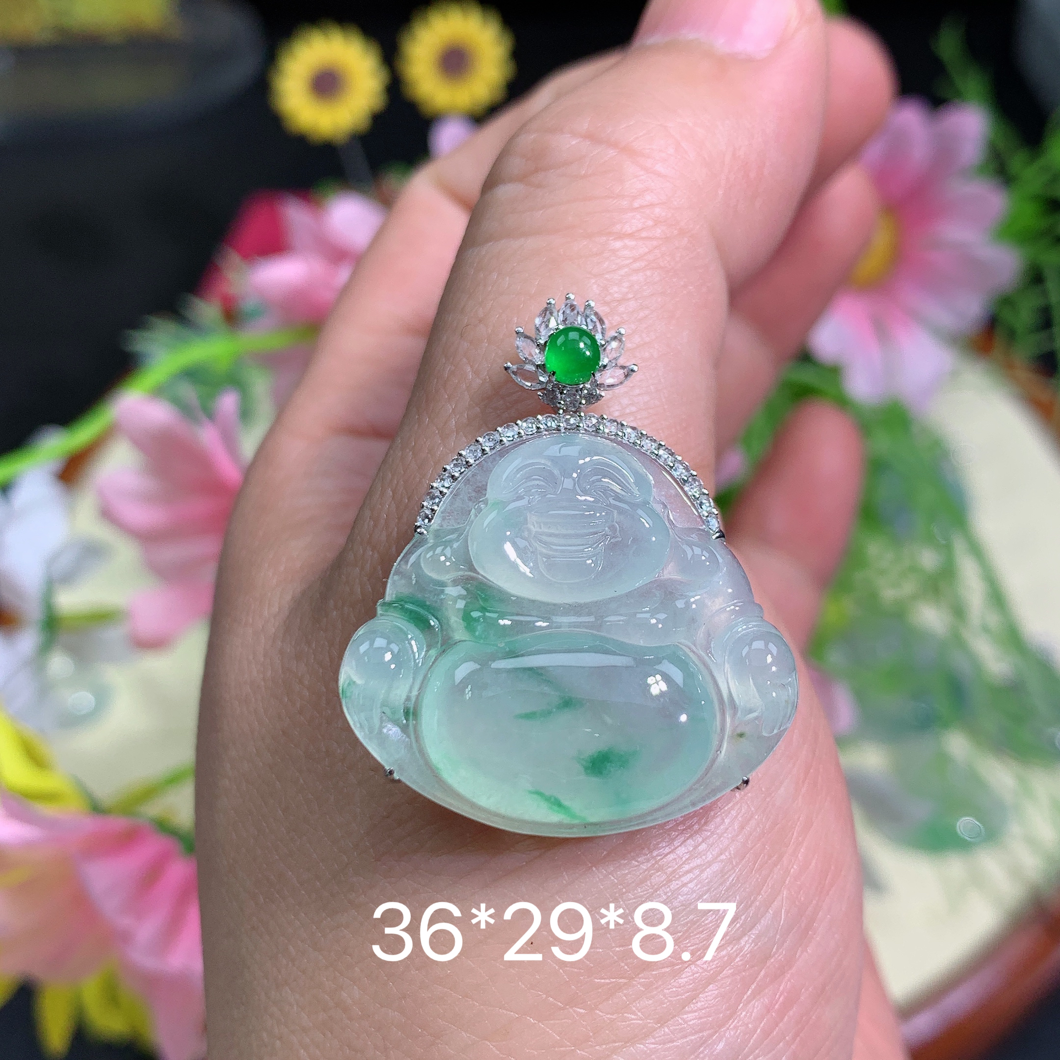 缅甸翡翠A货冰种飘花佛公雅挂件水润百搭精冰气气质气质妈妈精致