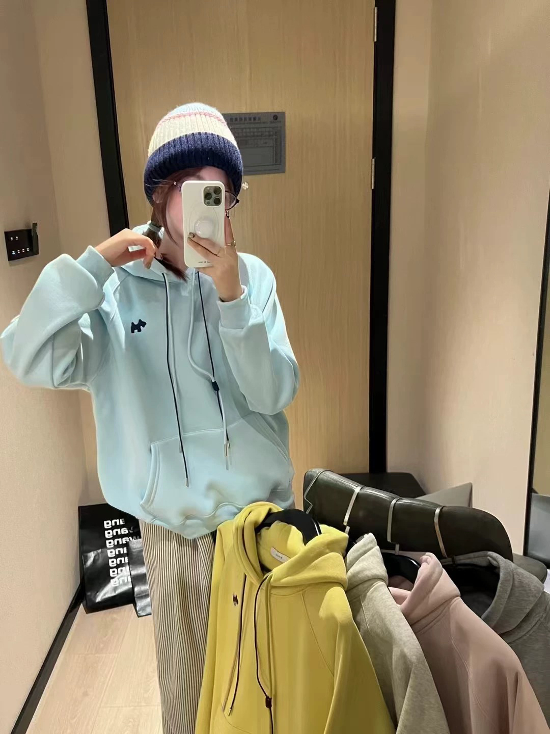 东大门上新刺绣小马宽松加绒加厚连帽衫中款女休闲卫衣