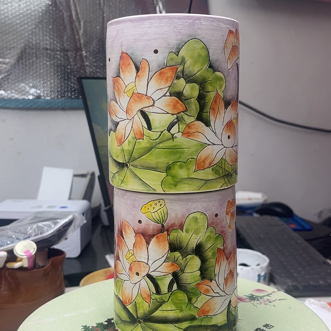 红陶口10高14景德镇纯手工手绘红桃泥多肉花盆