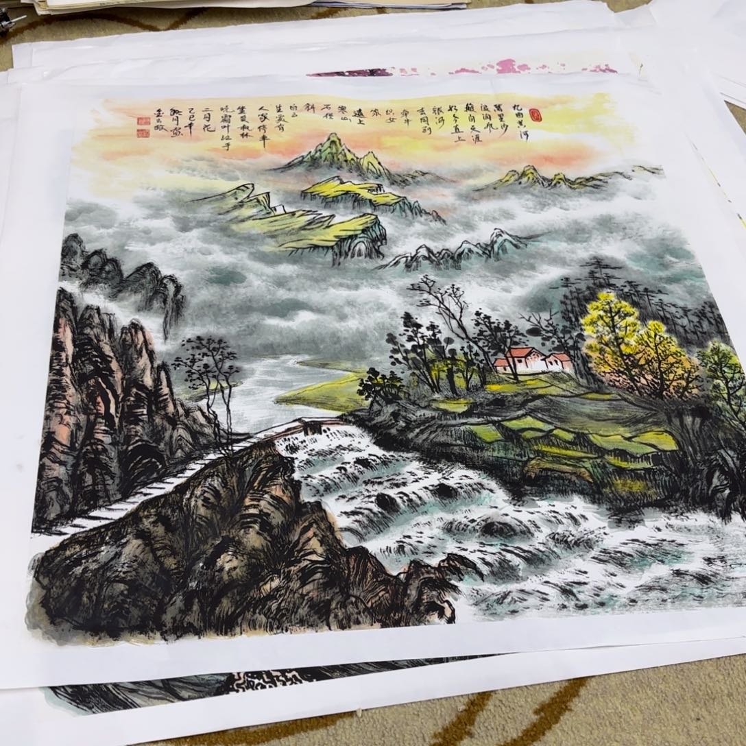 国画金云政斗方作品童