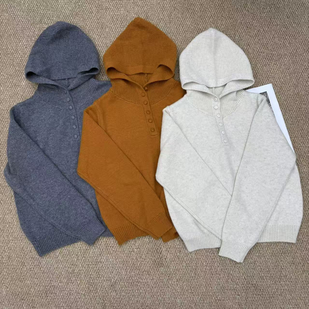 静静推荐 原创新款连帽半扣套头羊毛上衣6918