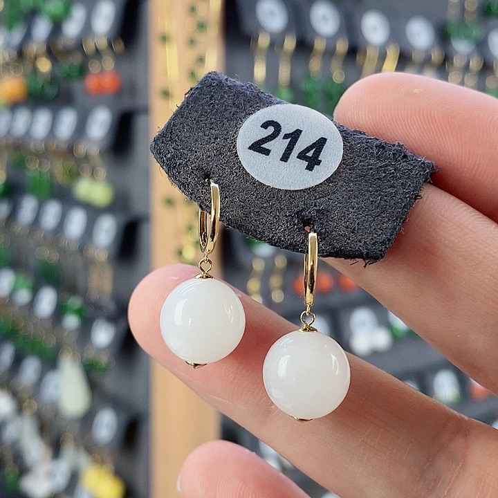 和田玉耳饰18K金镶嵌