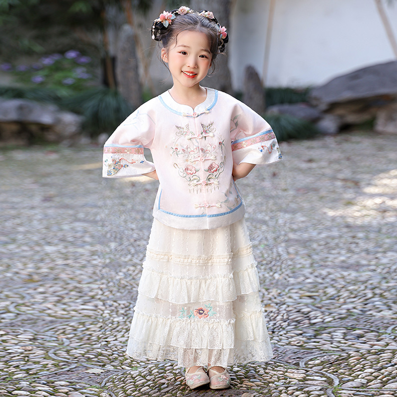 女童汉服2025新款儿童古风唐装套装新中式中国风小女孩春秋两件套
