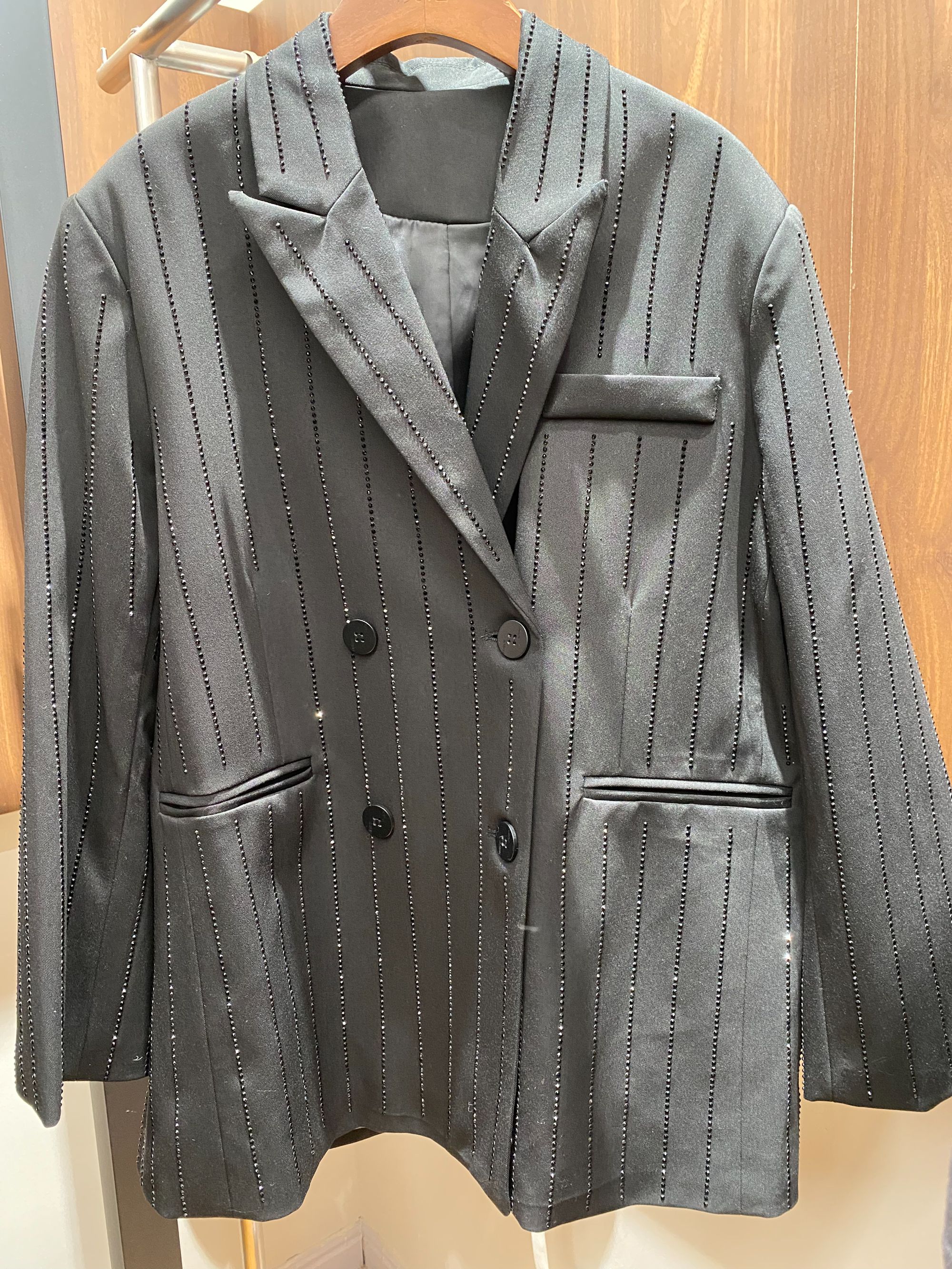 葭恩气质烫钻双排扣阔版西装外套0790