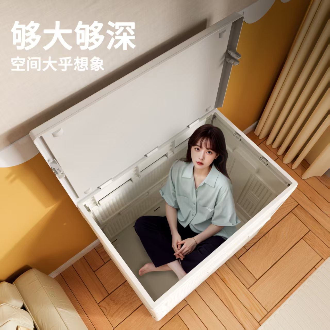 带轮衣物整理箱玩具零食防尘收纳柜翻盖可移动收纳箱大容量特大号