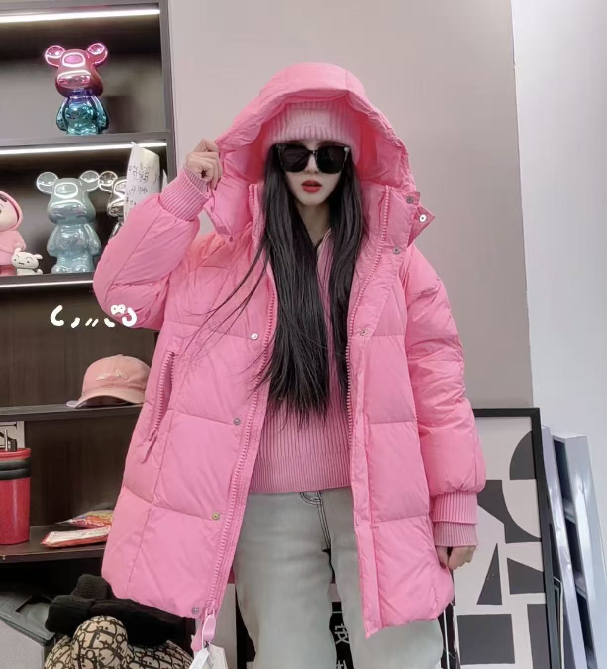 【8878羽绒服】2025新款羽绒服休闲连帽（可拆卸）纯色中长款外套潮流