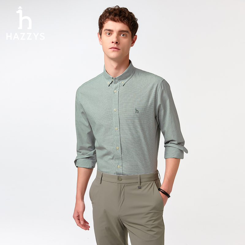 Hazzys哈吉斯长袖商务休闲衬衫男士休闲格子潮流年轻男装经典衬衣