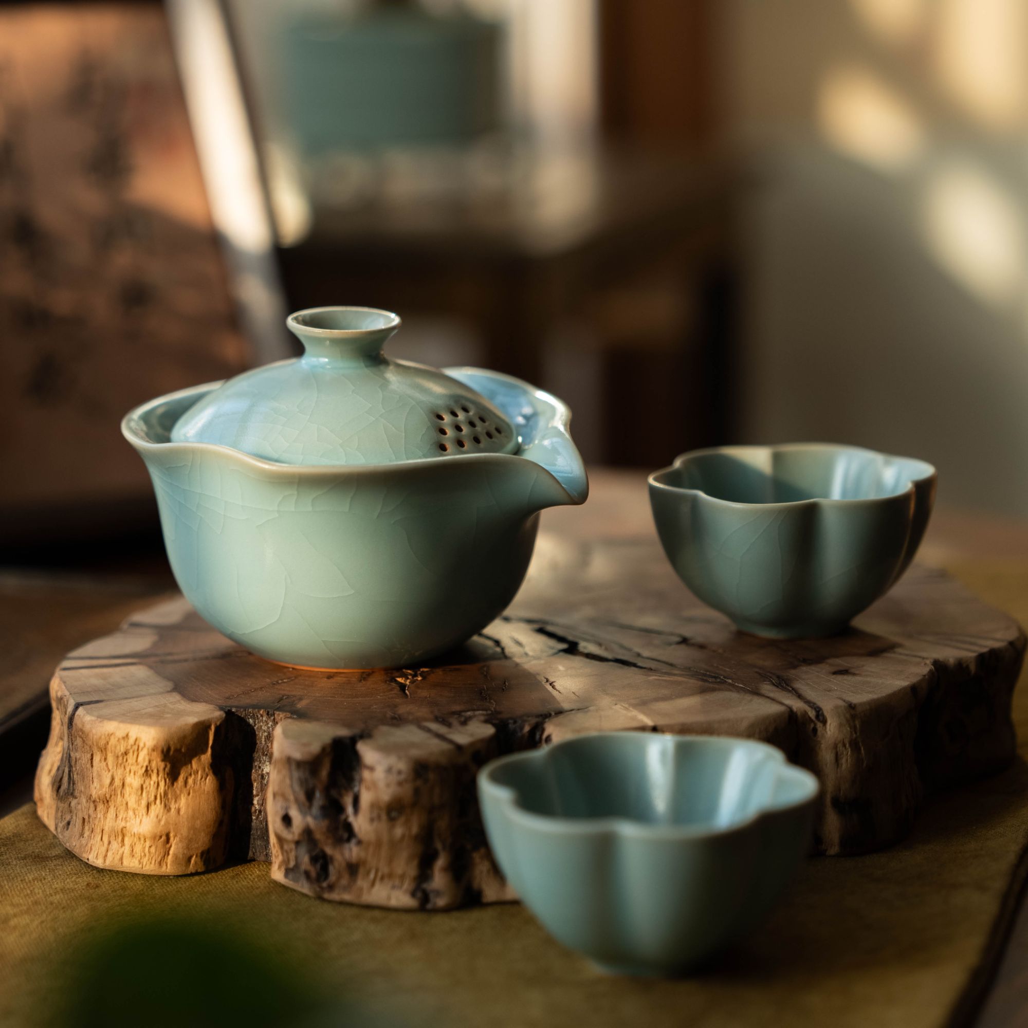 简匠汝窑当代快客套组宝瓶手抓壶旅行茶具一壶两杯便携式茶具