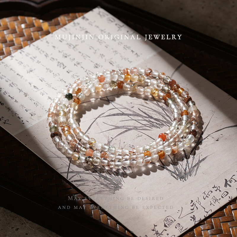 【木槿槿】天然彩发晶水晶手串女款约3m多圈百搭手链小众生日礼物