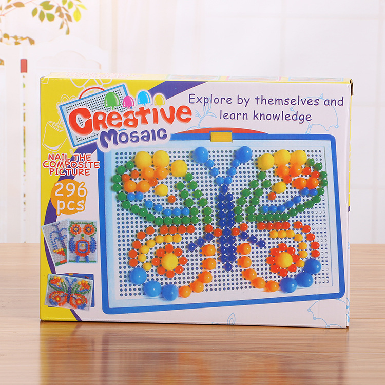 创意儿童益智蘑菇钉幼儿园小学生早教玩具柔软插板拼图296粒供应