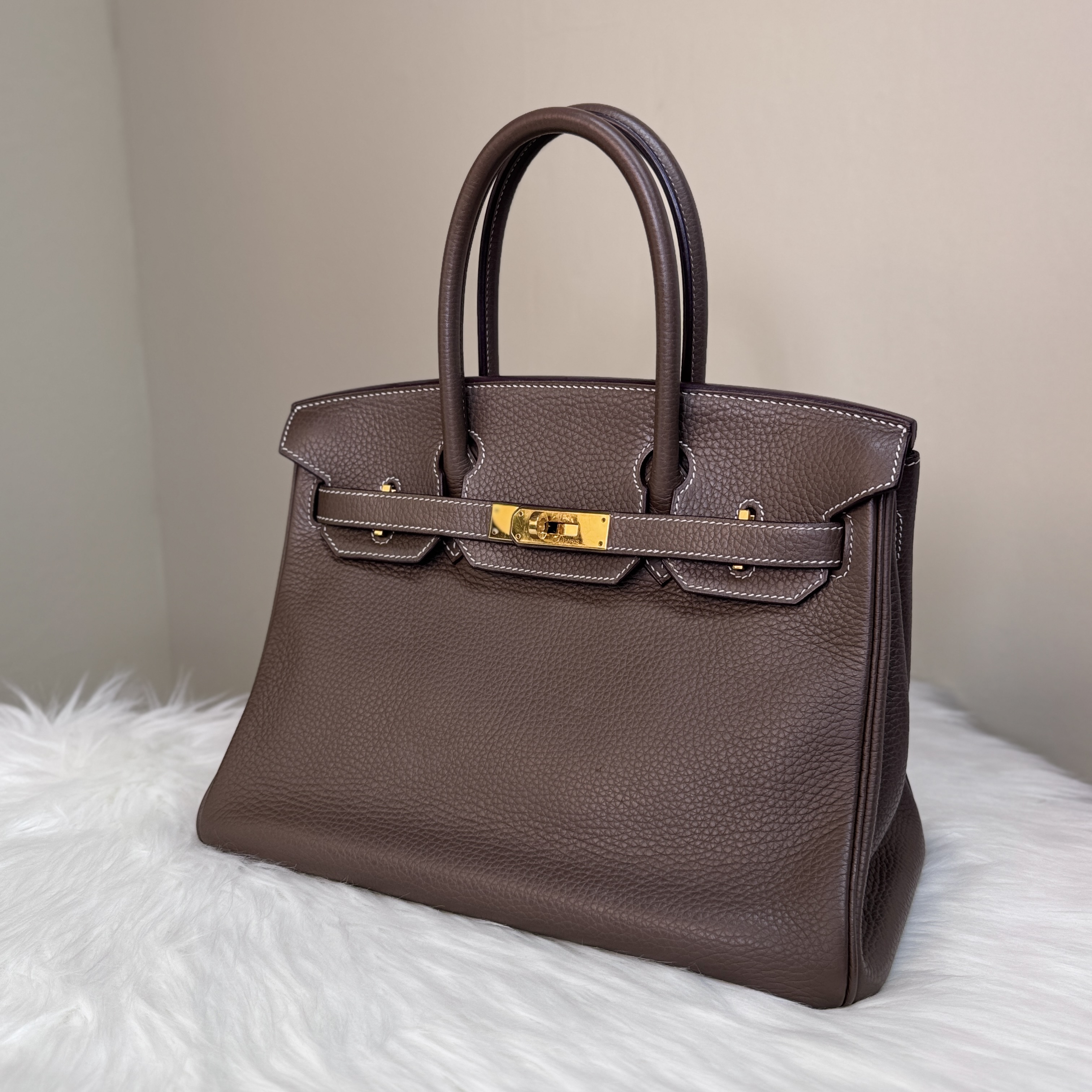 95新 Hermes/爱马仕 铂金包 Birkin 30 大象灰金扣 A刻