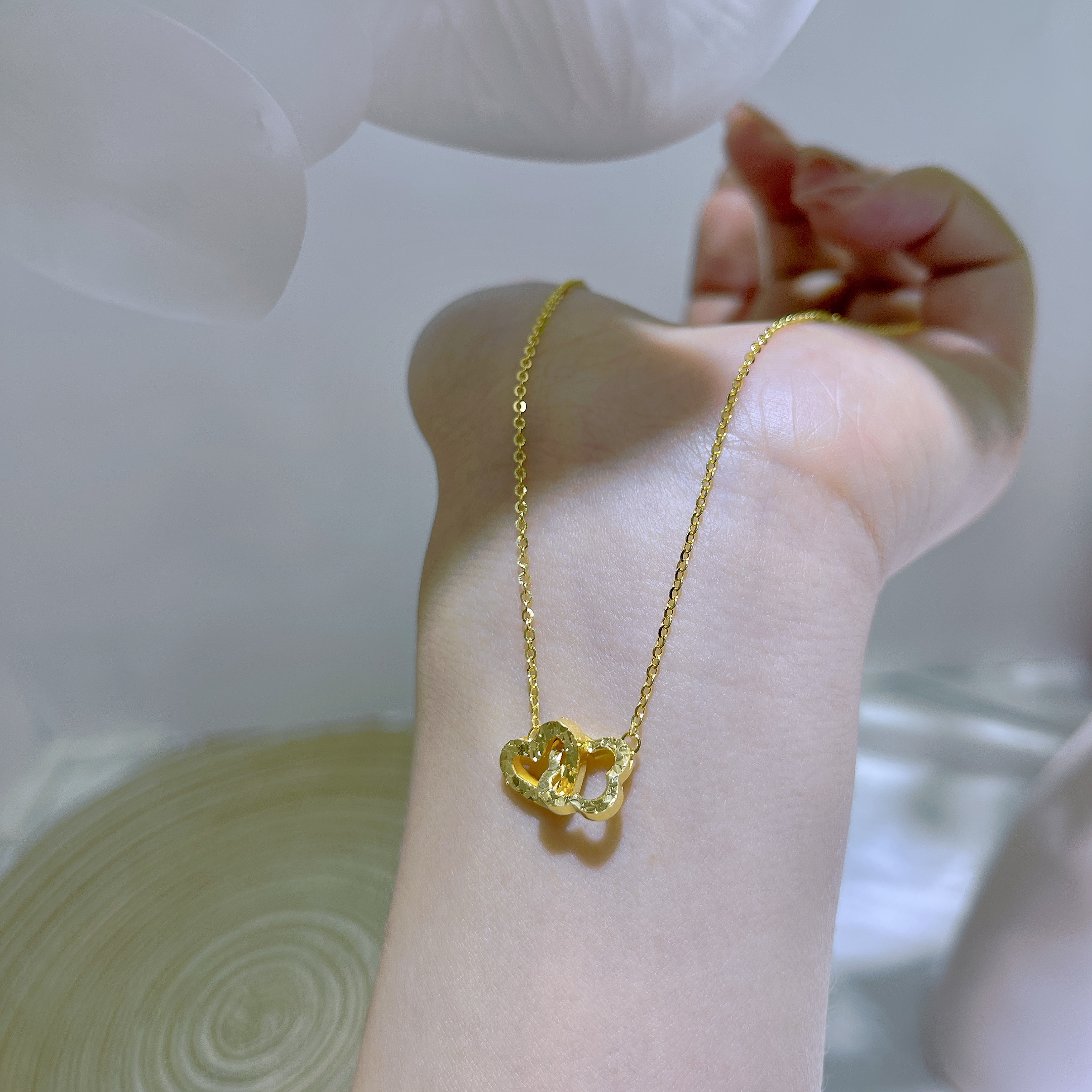 5G工艺足金999简约碎金款幸运相扣套链