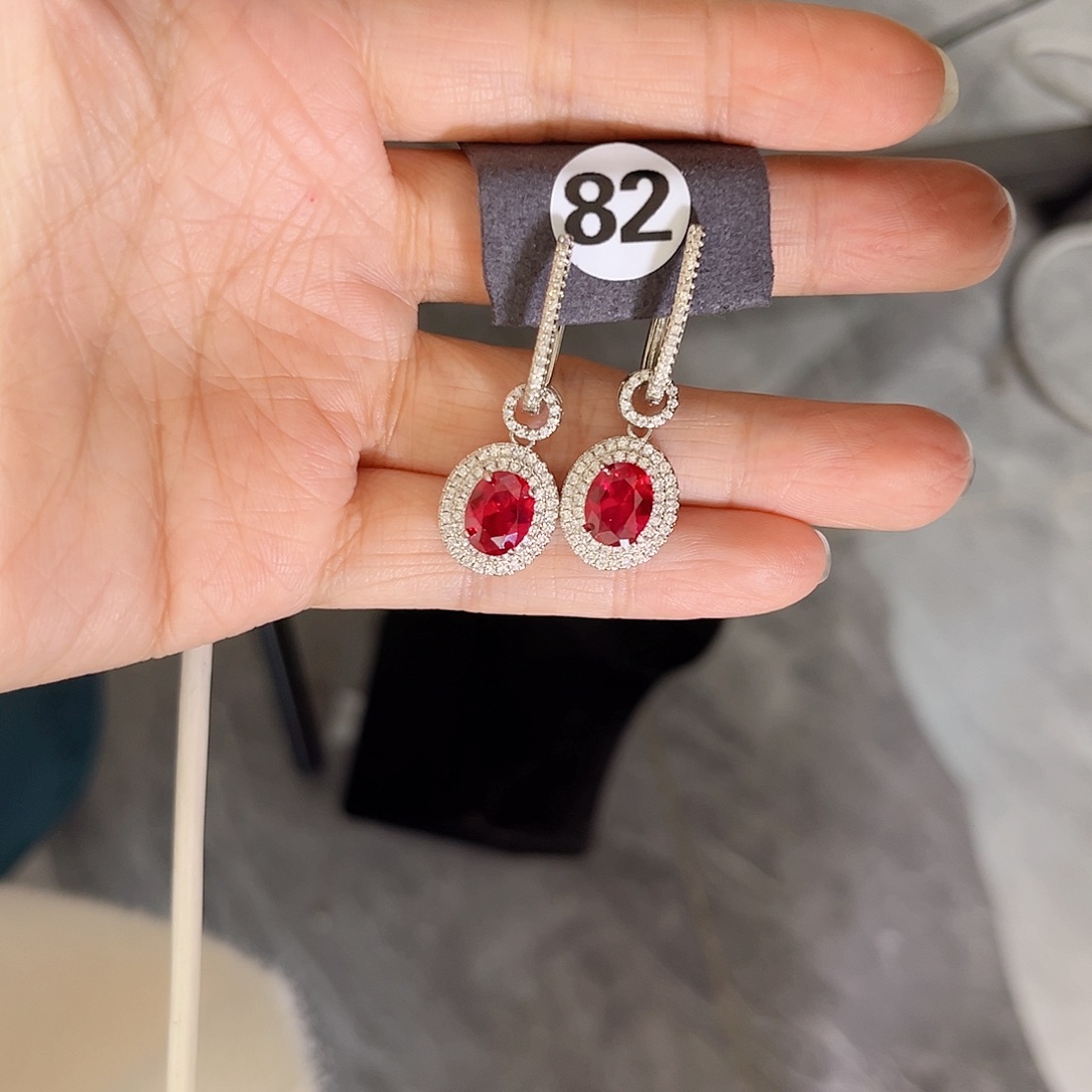 银S925镶嵌耳饰红宝石