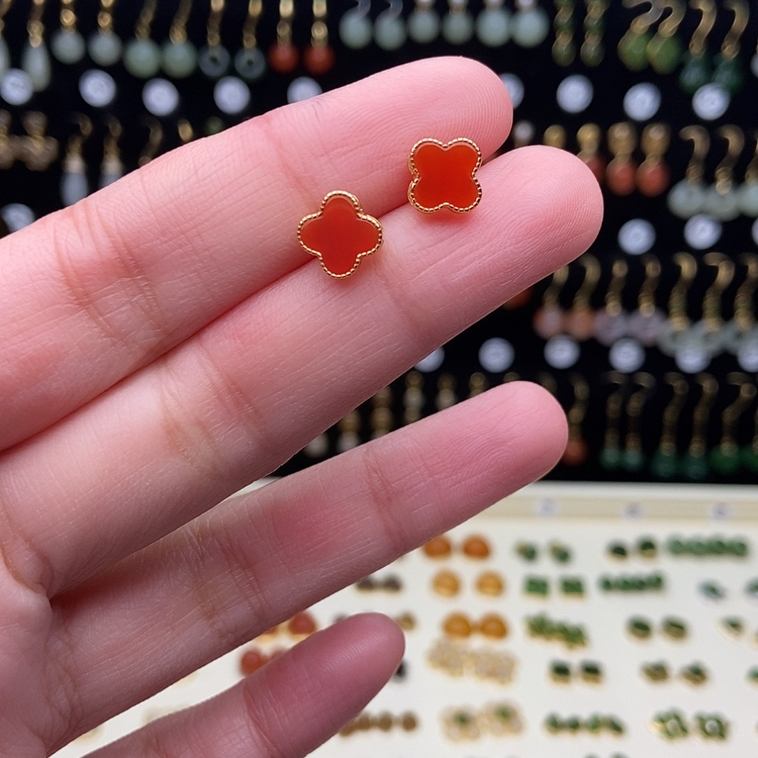 和田玉银S925镀金镶嵌耳饰