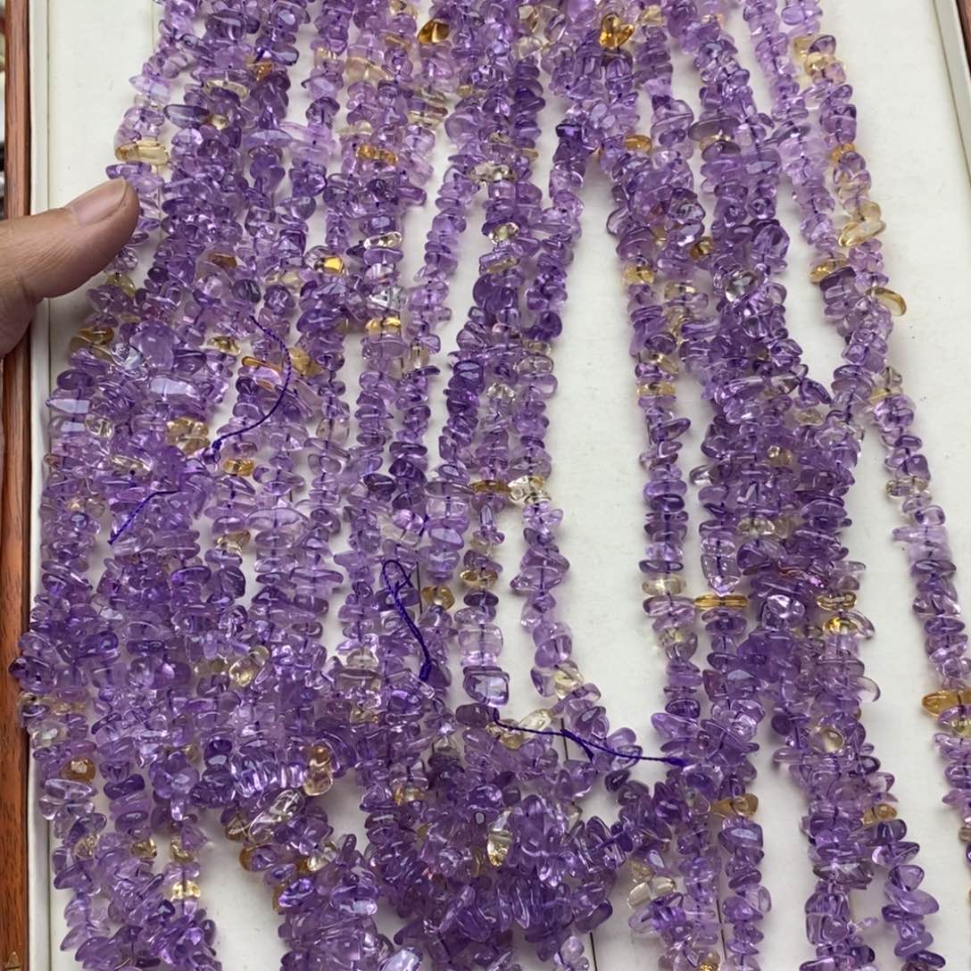 未镶嵌玛瑙/玉髓珠宝半成品一条天然巴西透体紫黄晶4×8中孔