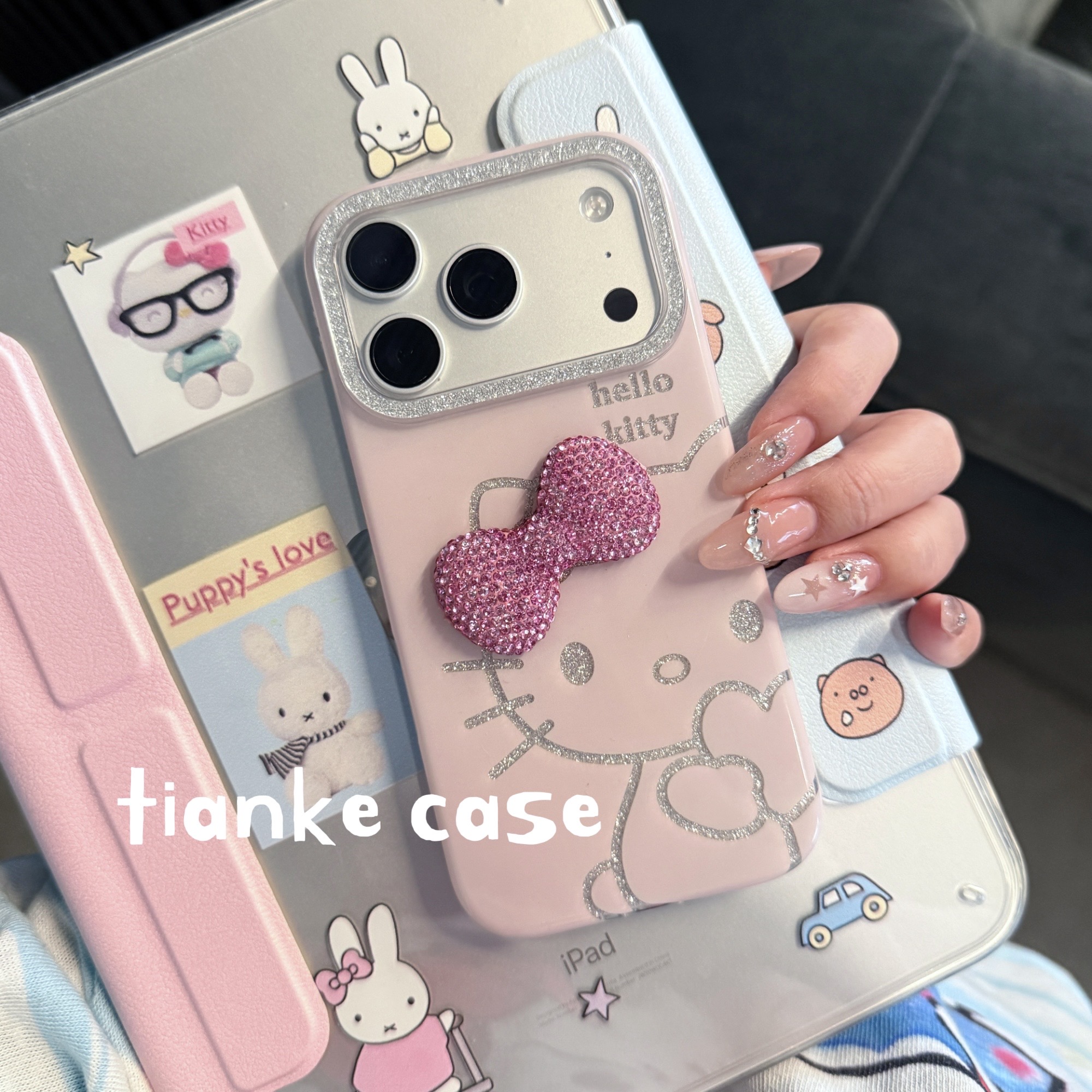 【适用苹果】ins可爱少女粉Kitty闪粉双层亮面亚克力硬壳iPhone17