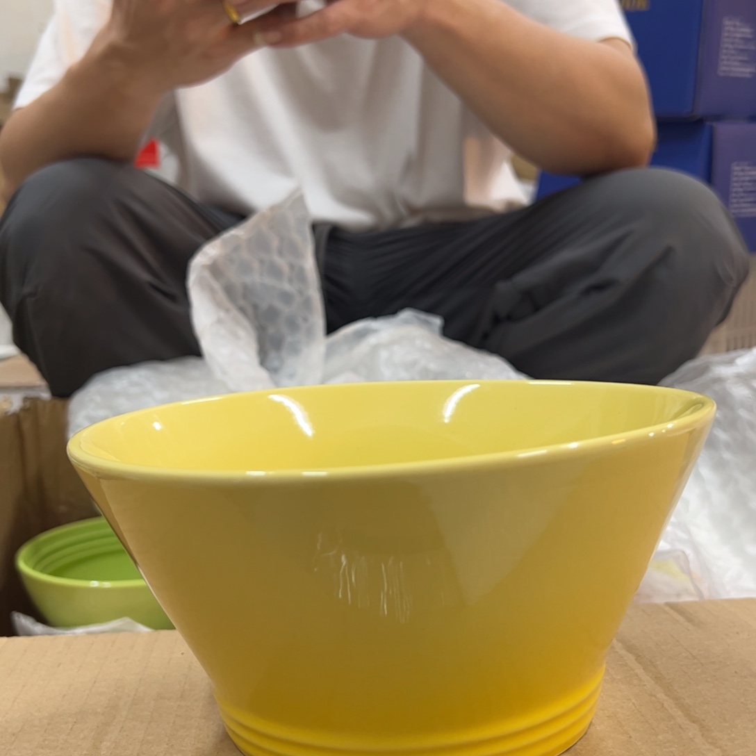 瓷黄色大斗笠碗面碗